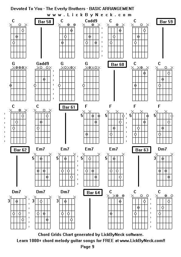 Chord Grids Chart of chord melody fingerstyle guitar song-Devoted To You - The Everly Brothers - BASIC ARRANGEMENT,generated by LickByNeck software.